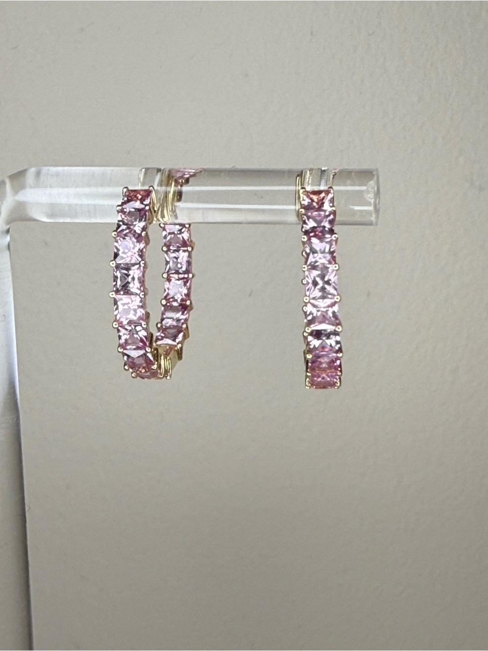 14K Pink Sapphire In and Out Hoop Earrings